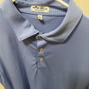 Peter Millar Light Blue and Pink Striped Polo